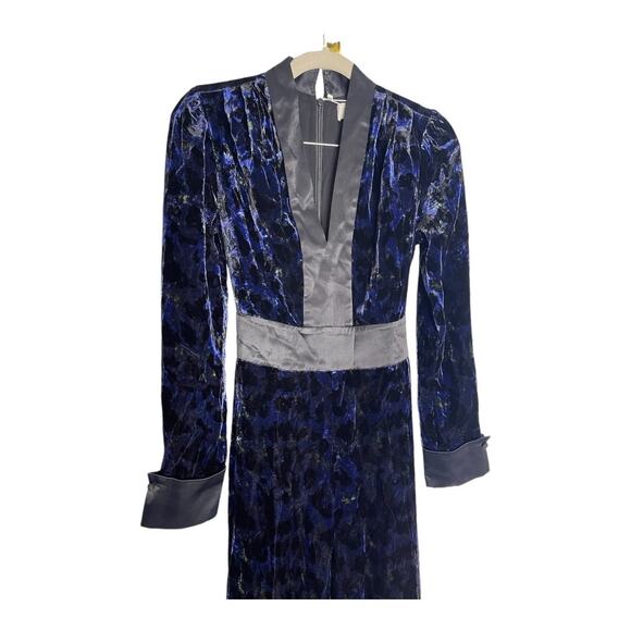 Diane von Furstenberg Vegas Jumpsuit Long Sleeve Velvet Leopard Sapp Blue Sz 00 - Picture 6 of 16